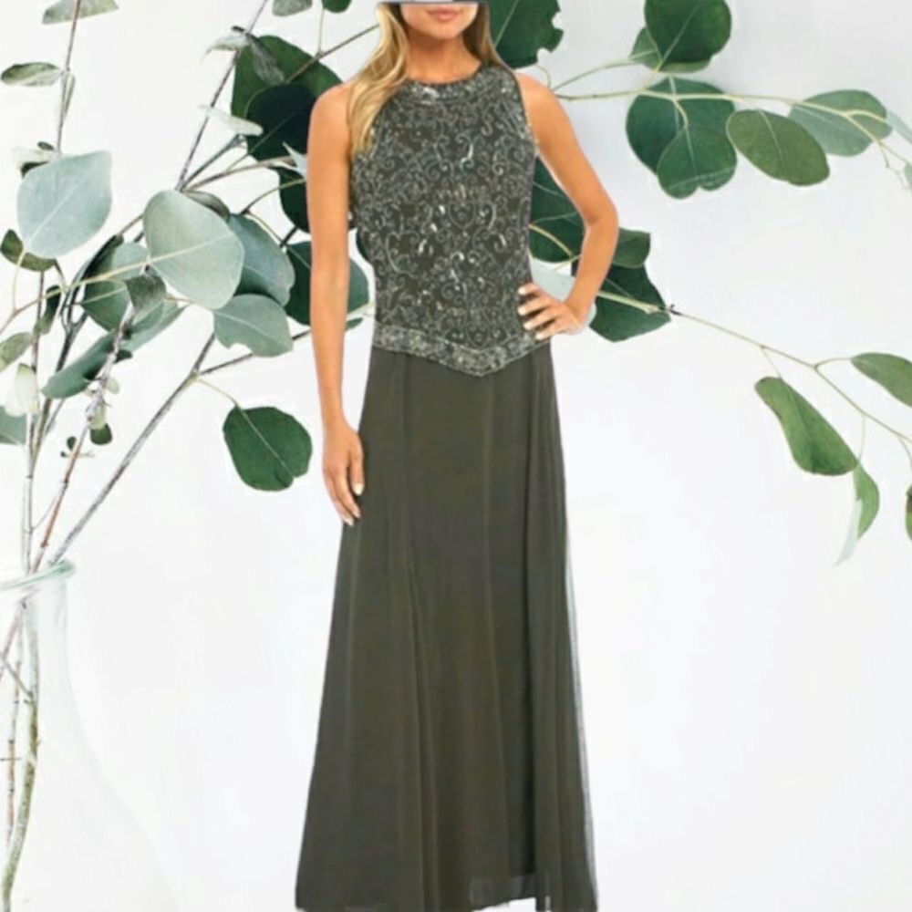 Petite Size Sleeveless Beaded Bodice Long Gown